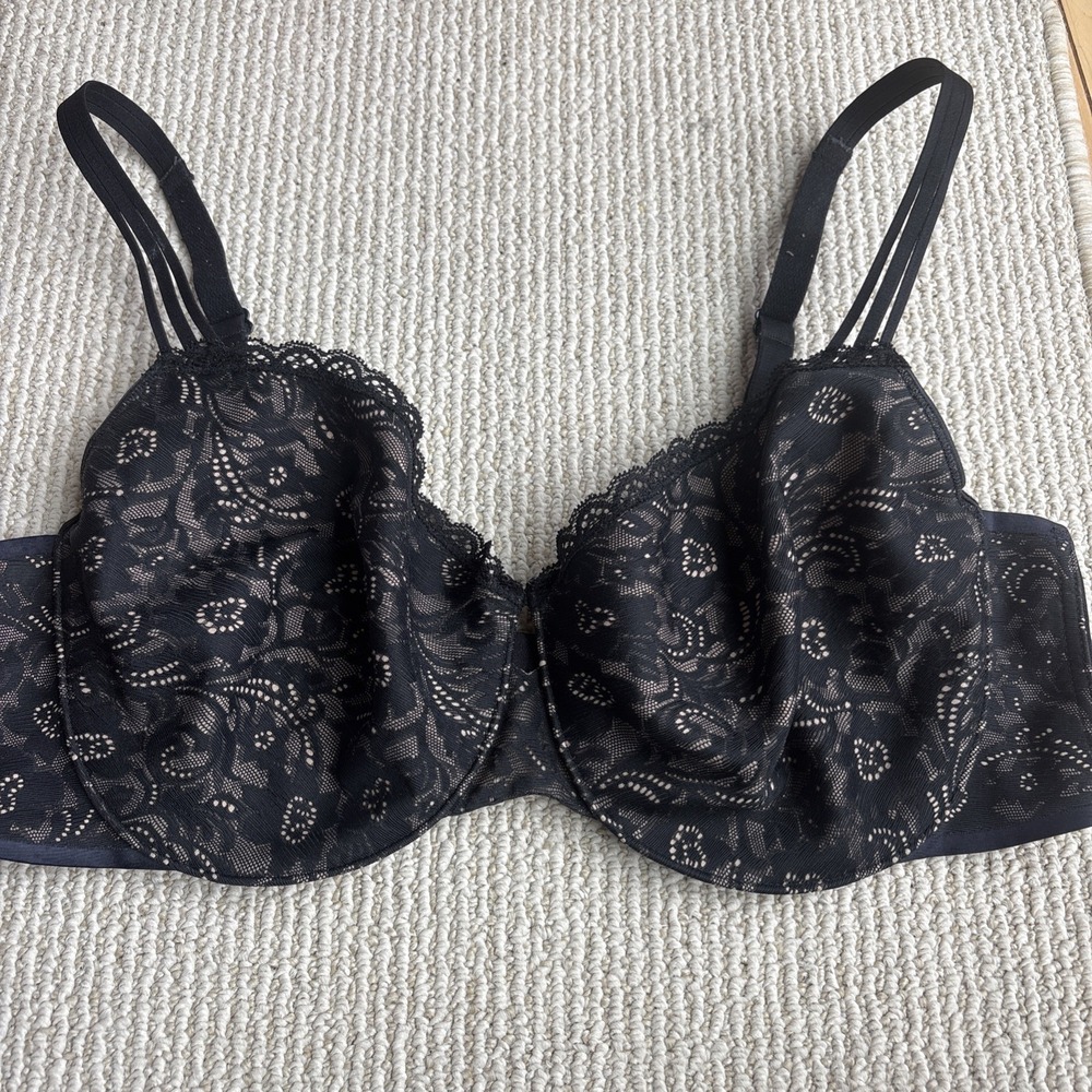 Soma Enticing Lift Balconette Bra 38DD Black Lace Underwire Support